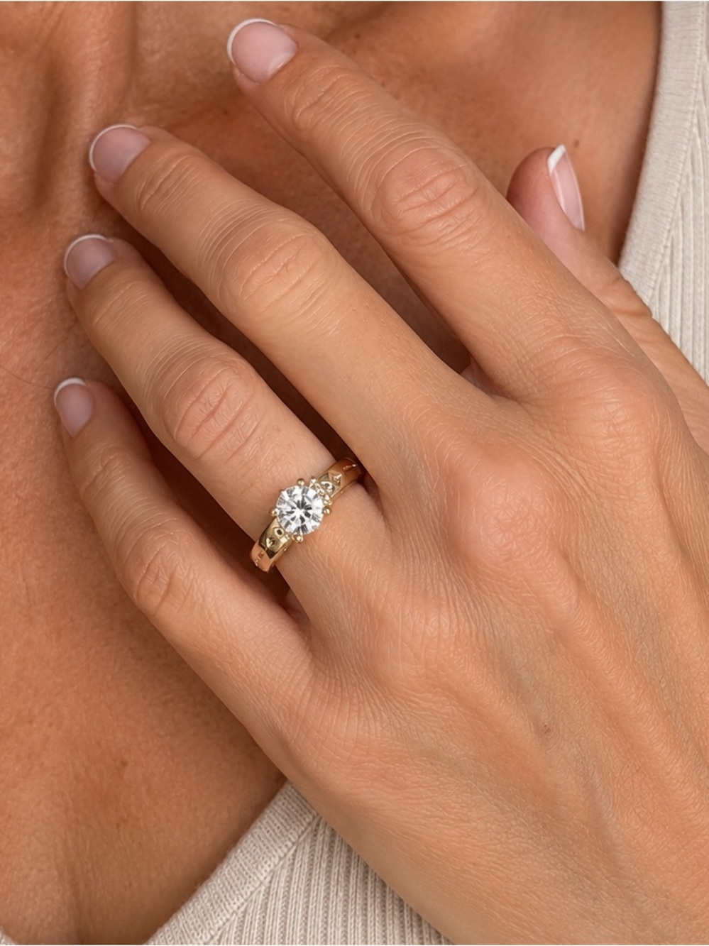 14K Yellow Gold 1 Carat GRA Certified Moissanite Custom Engagement Ring